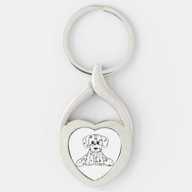 Dalmatian stuffed dog drawing outline simple black keychain (Front)