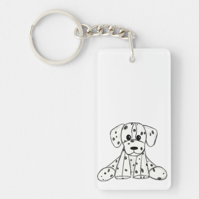 Dalmatian stuffed dog drawing outline simple black keychain (Front)