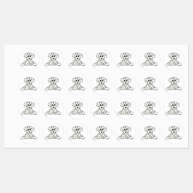 Dalmatian stuffed dog drawing outline simple black labels (Sheet)