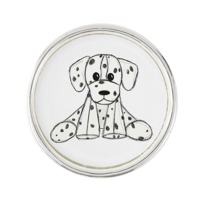 Dalmatian stuffed dog drawing outline simple black lapel pin (Front)