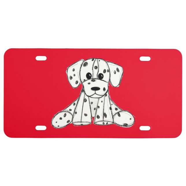 Dalmatian stuffed dog drawing outline simple black license plate (Front)