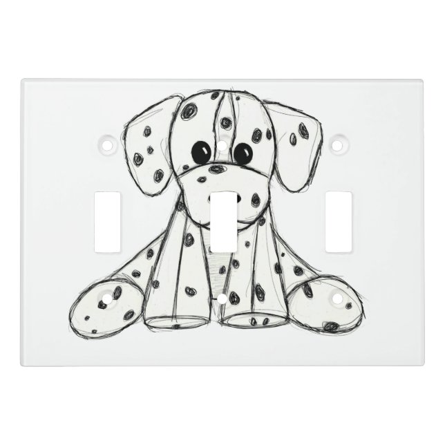 Dalmatian stuffed dog drawing outline simple black light switch cover (Front)