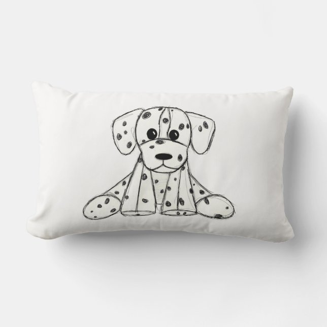 Dalmatian stuffed dog drawing outline simple black lumbar pillow (Front)
