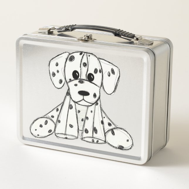 Dalmatian stuffed dog drawing outline simple black metal lunch box (Front)