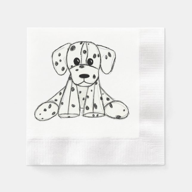 Dalmatian stuffed dog drawing outline simple black napkins (Front)