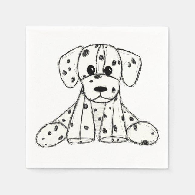 Dalmatian stuffed dog drawing outline simple black napkins (Front)