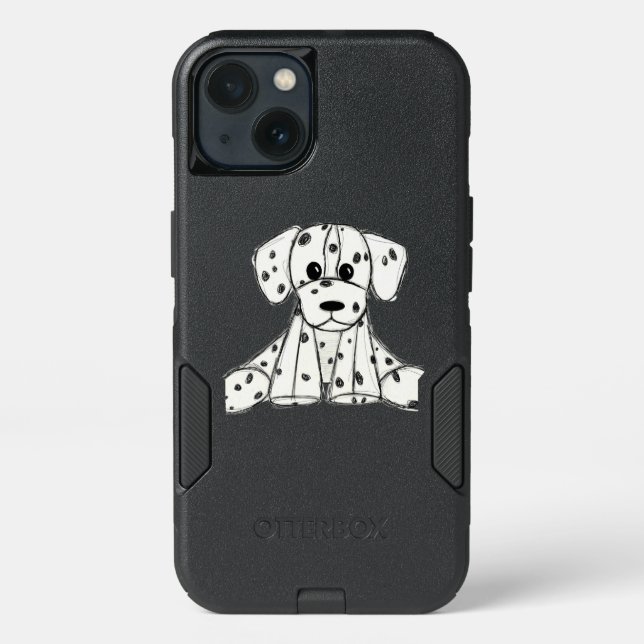 Dalmatian stuffed dog drawing outline simple black otterbox iPhone case (Back)