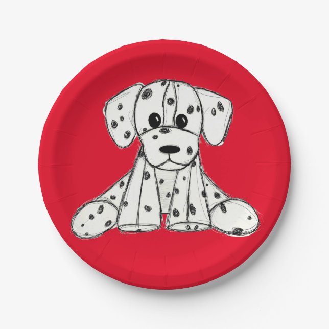 Dalmatian stuffed dog drawing outline simple black paper plates (Front)