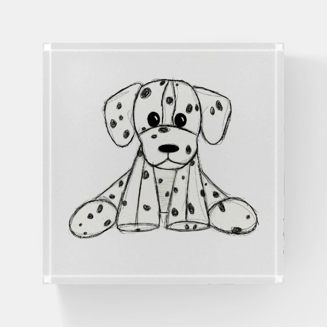 Dalmatian stuffed dog drawing outline simple black paperweight (Front)