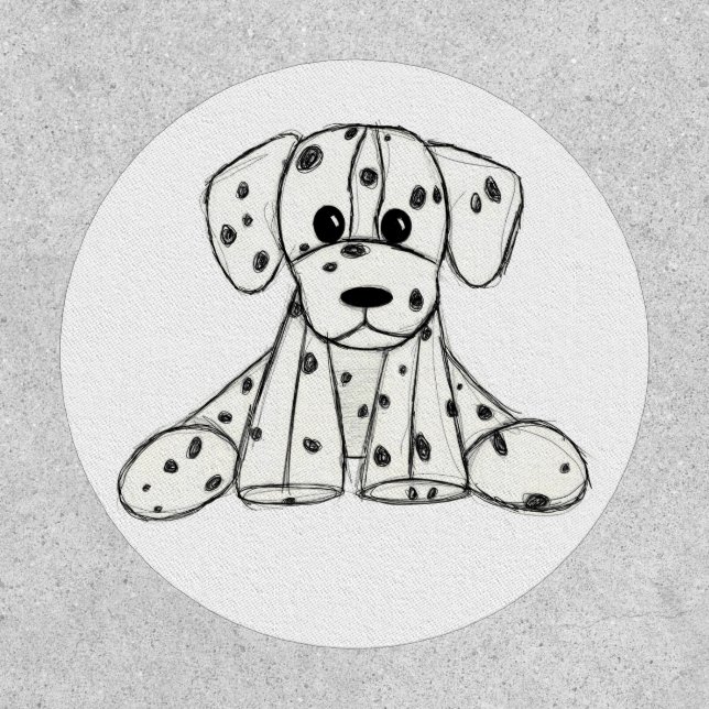 Dalmatian stuffed dog drawing outline simple black patch (Front)