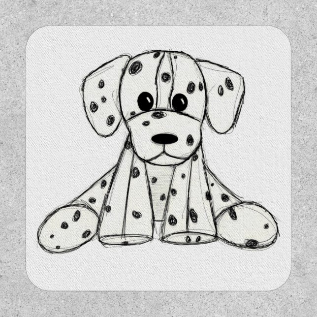 Dalmatian stuffed dog drawing outline simple black patch (Front)