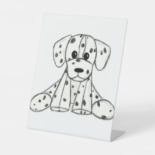 Dalmatian stuffed dog drawing outline simple black pedestal sign