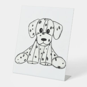 Dalmatian stuffed dog drawing outline simple black pedestal sign