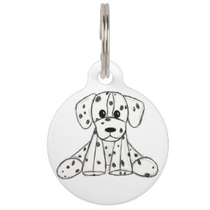Dalmatian stuffed dog drawing outline simple black pet ID tag