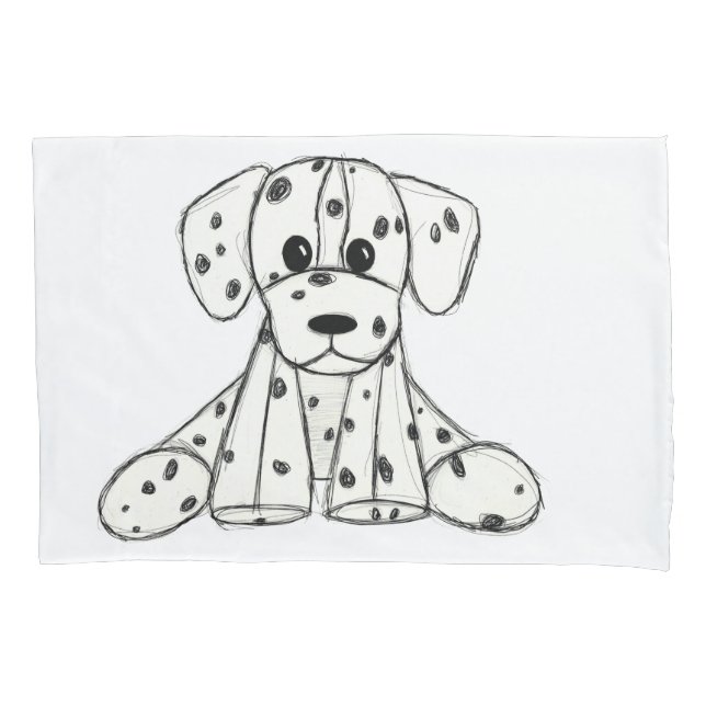 Dalmatian stuffed dog drawing outline simple black pillow case (Front-Left)