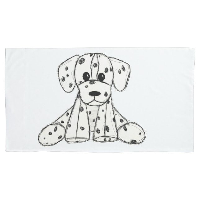 Dalmatian stuffed dog drawing outline simple black pillow case (Front-Left)