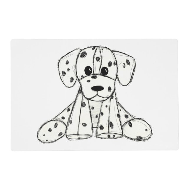 Dalmatian stuffed dog drawing outline simple black placemat (Front)