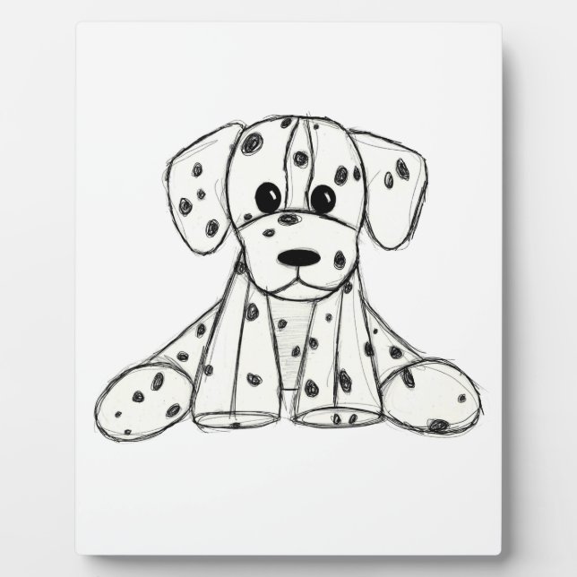 Dalmatian stuffed dog drawing outline simple black plaque (Front)