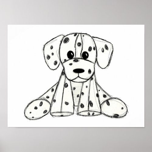 Dalmatian stuffed dog drawing outline simple black poster