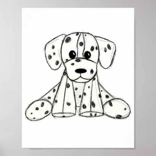 Dalmatian stuffed dog drawing outline simple black poster