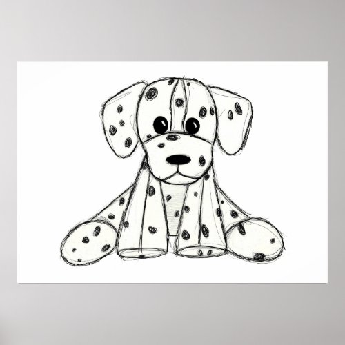 Dalmatian stuffed dog drawing outline simple black poster