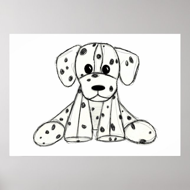 Dalmatian stuffed dog drawing outline simple black poster (Front)