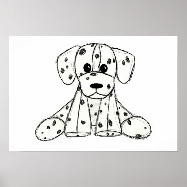Dalmatian stuffed dog drawing outline simple black poster (Front)