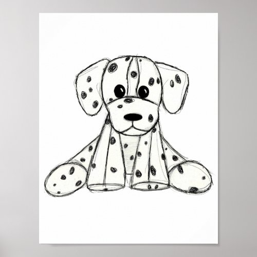 Dalmatian stuffed dog drawing outline simple black poster