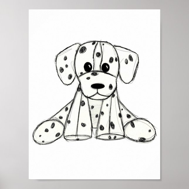 Dalmatian stuffed dog drawing outline simple black poster (Front)