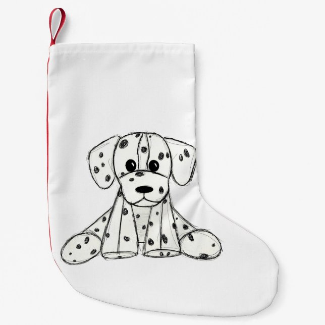 Dalmatian stuffed dog drawing outline simple black small christmas stocking (Front)