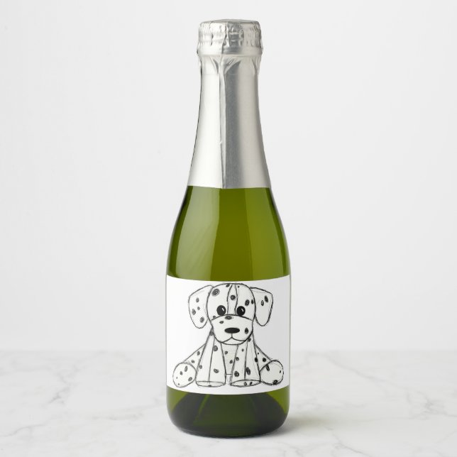 Dalmatian stuffed dog drawing outline simple black sparkling wine label (Front)