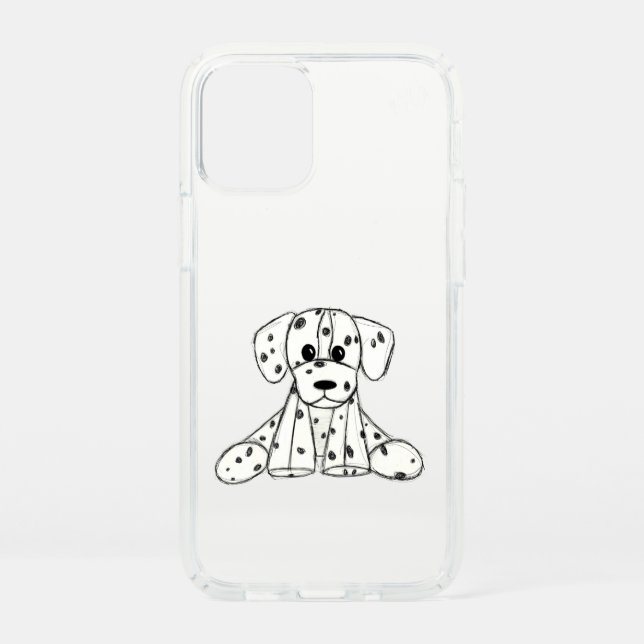 Dalmatian stuffed dog drawing outline simple black speck iPhone 12 mini case (Front)