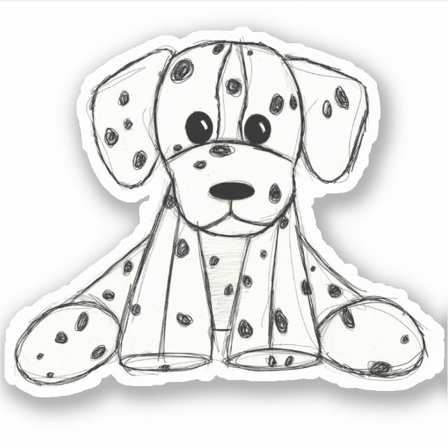Dalmatian stuffed dog drawing outline simple black sticker (Front)