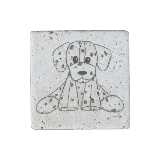 Dalmatian stuffed dog drawing outline simple black stone magnet (Front)