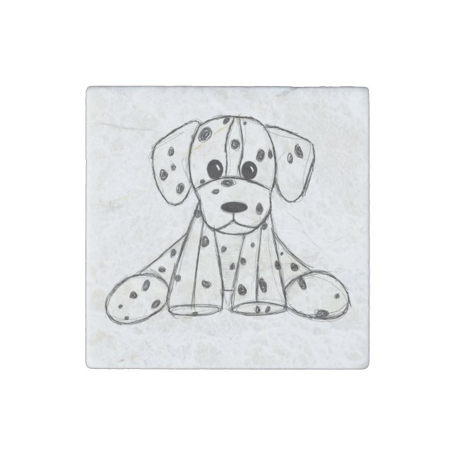 Dalmatian stuffed dog drawing outline simple black stone magnet (Front)