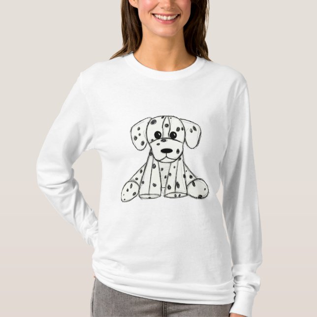 Dalmatian stuffed dog drawing outline simple black T-Shirt (Front)