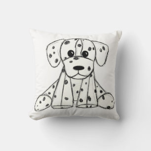 Dalmatian stuffed dog drawing outline simple black throw pillow