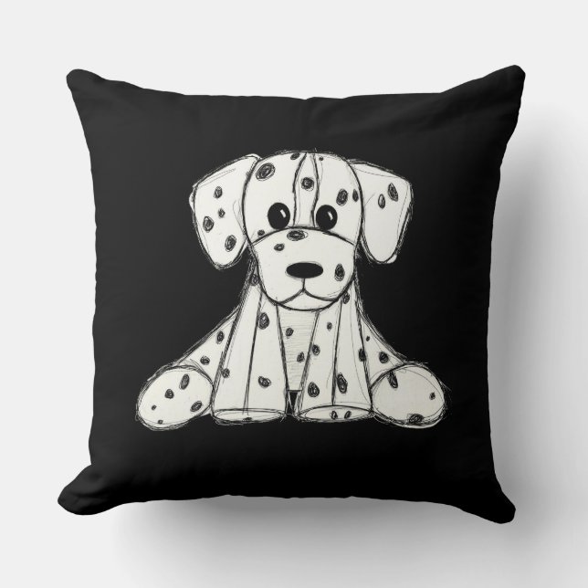 Dalmatian stuffed dog drawing outline simple black throw pillow (Front)
