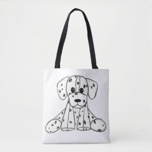 Dalmatian stuffed dog drawing outline simple black tote bag
