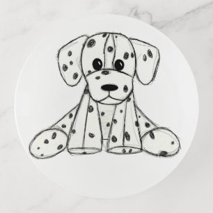 Dalmatian stuffed dog drawing outline simple black trinket tray