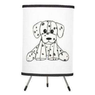 Dalmatian stuffed dog drawing outline simple black tripod lamp