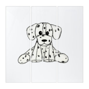 Dalmatian stuffed dog drawing outline simple black triptych