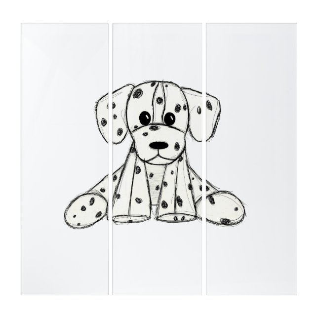 Dalmatian stuffed dog drawing outline simple black triptych (Front)