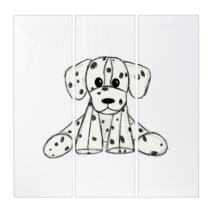 Dalmatian stuffed dog drawing outline simple black triptych