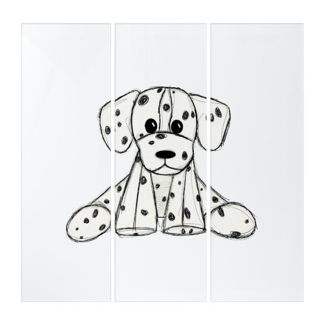 Dalmatian stuffed dog drawing outline simple black triptych (Front)