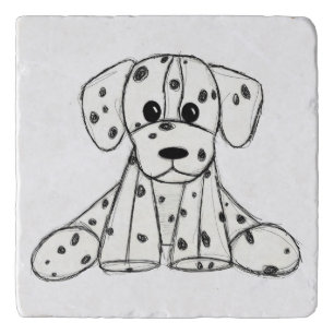 Dalmatian stuffed dog drawing outline simple black trivet