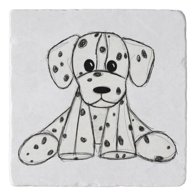 Dalmatian stuffed dog drawing outline simple black trivet (Front)