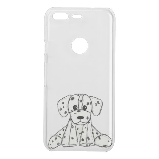 Dalmatian stuffed dog drawing outline simple black uncommon google pixel case (Back)