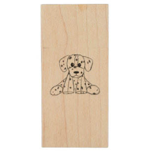 Dalmatian stuffed dog drawing outline simple black wood flash drive