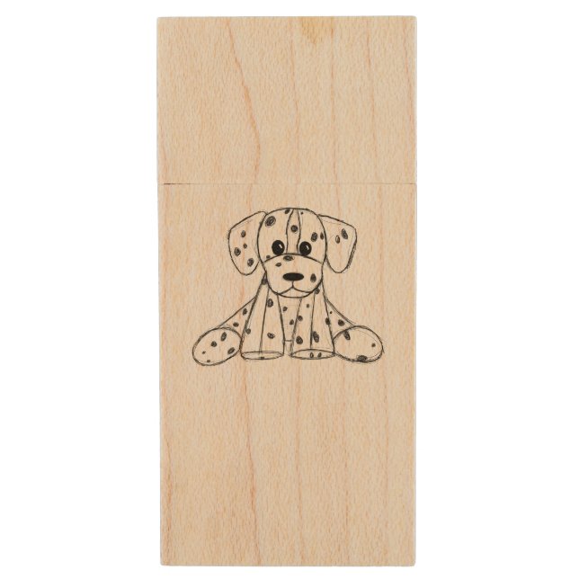 Dalmatian stuffed dog drawing outline simple black wood flash drive (Front Vertical)